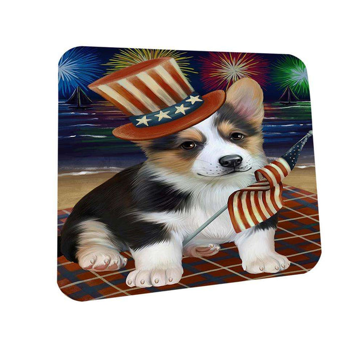 4th of July Independence Day Firework Corgie Dog Coasters Set of 4 CST48850