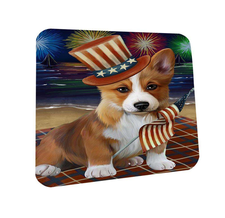 4th of July Independence Day Firework Corgie Dog Coasters Set of 4 CST48851