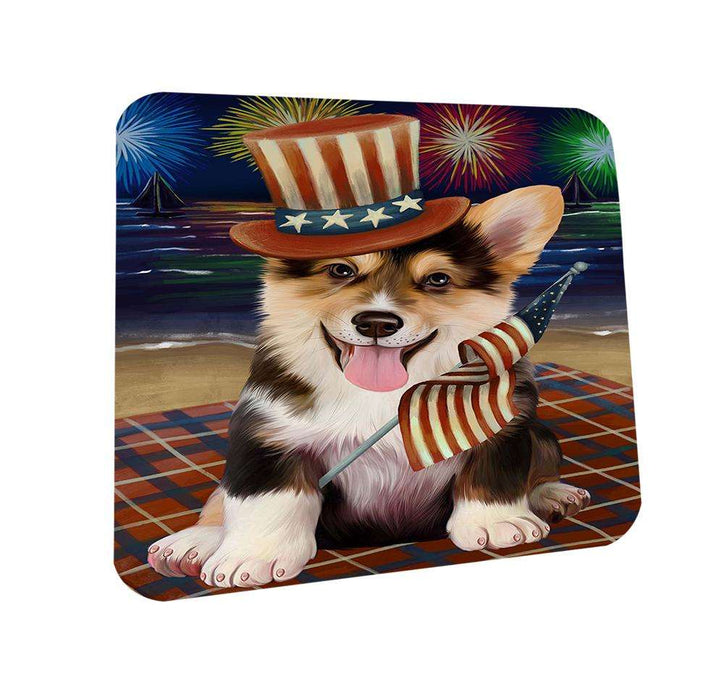 4th of July Independence Day Firework Corgie Dog Coasters Set of 4 CST48852