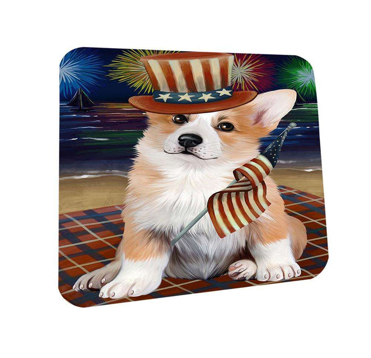 4th of July Independence Day Firework Corgie Dog Coasters Set of 4 CST48853