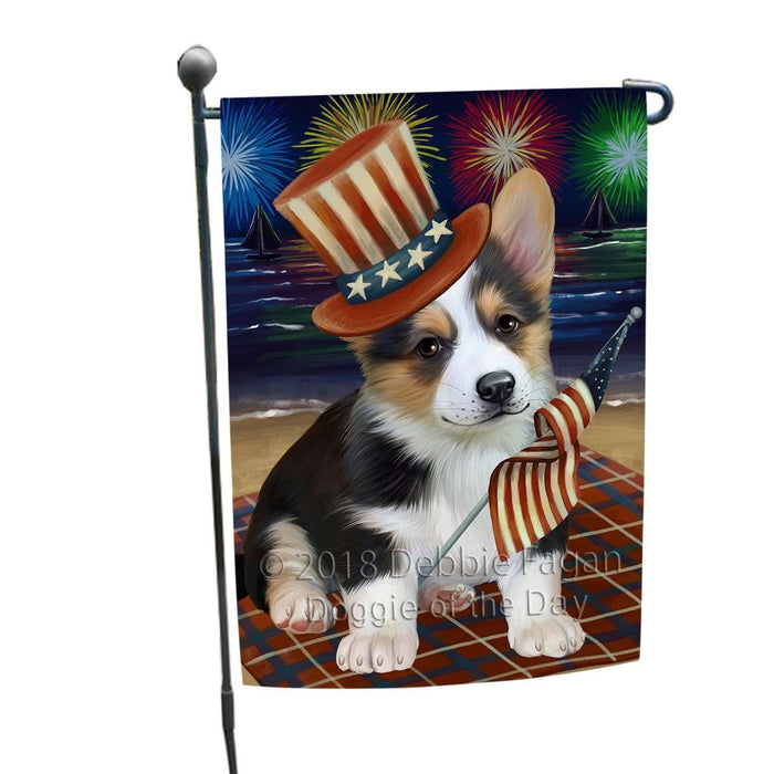 4th of July Independence Day Firework Corgie Dog Garden Flag GFLG48800