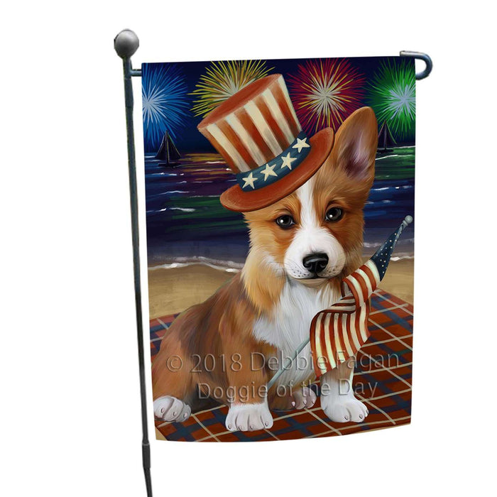 4th of July Independence Day Firework Corgie Dog Garden Flag GFLG48801