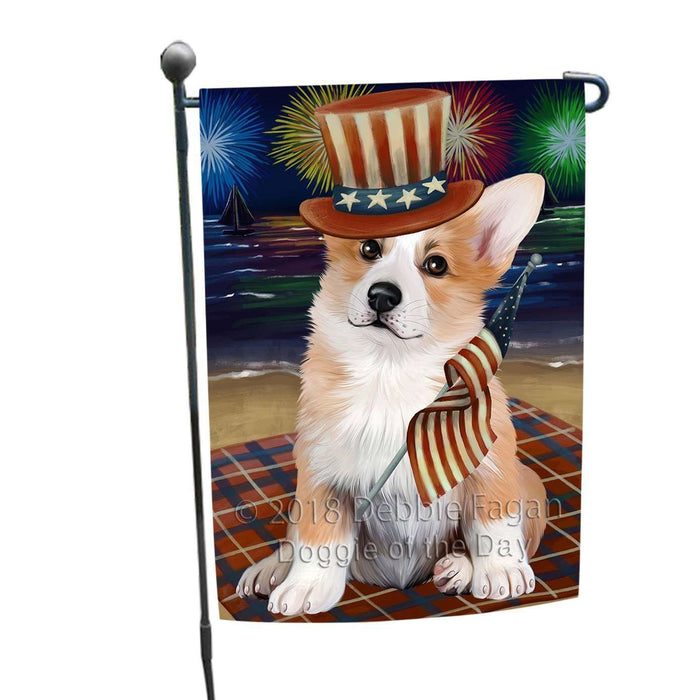 4th of July Independence Day Firework Corgie Dog Garden Flag GFLG48803