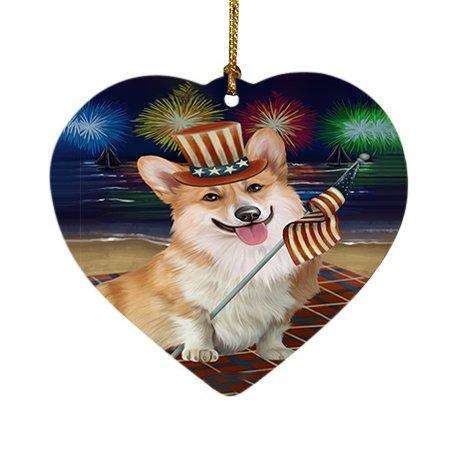 4th of July Independence Day Firework Corgie Dog Heart Christmas Ornament HPOR48889