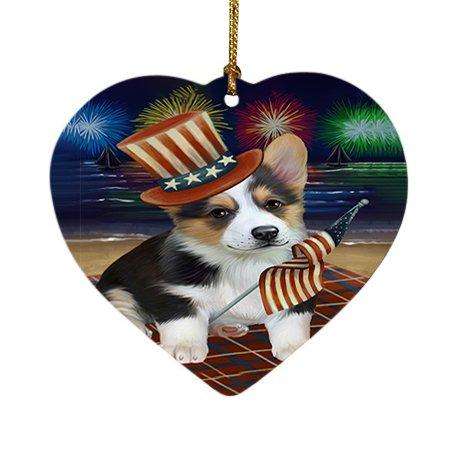 4th of July Independence Day Firework Corgie Dog Heart Christmas Ornament HPOR48891