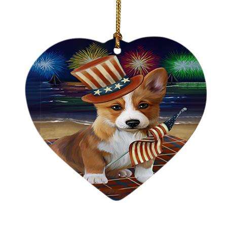 4th of July Independence Day Firework Corgie Dog Heart Christmas Ornament HPOR48892