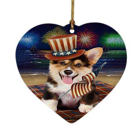 4th of July Independence Day Firework Corgie Dog Heart Christmas Ornament HPOR48893