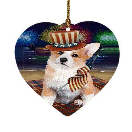 4th of July Independence Day Firework Corgie Dog Heart Christmas Ornament HPOR48894