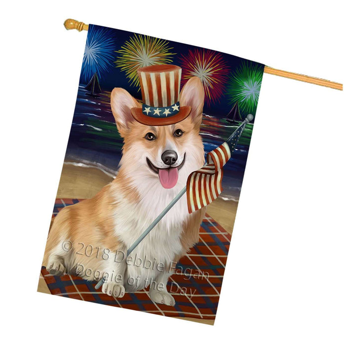 4th of July Independence Day Firework Corgie Dog House Flag FLG48854