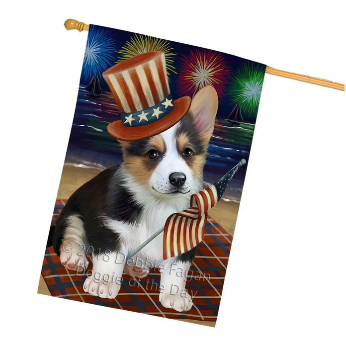 4th of July Independence Day Firework Corgie Dog House Flag FLG48856