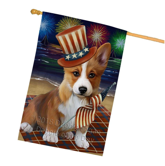 4th of July Independence Day Firework Corgie Dog House Flag FLG48857