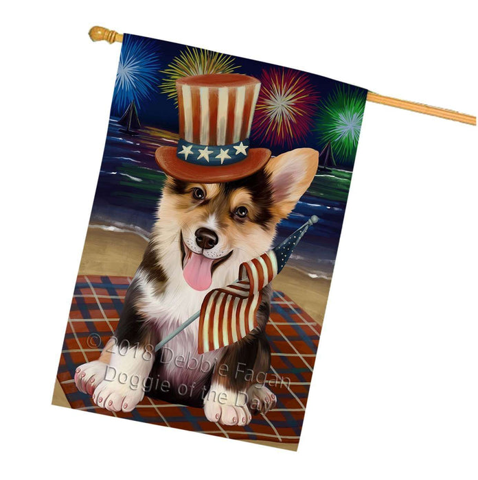 4th of July Independence Day Firework Corgie Dog House Flag FLG48858