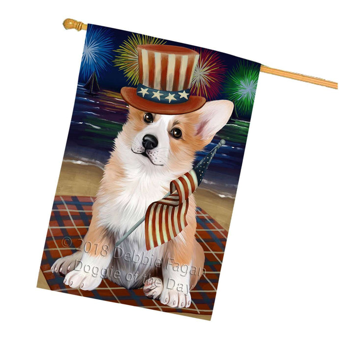4th of July Independence Day Firework Corgie Dog House Flag FLG48859