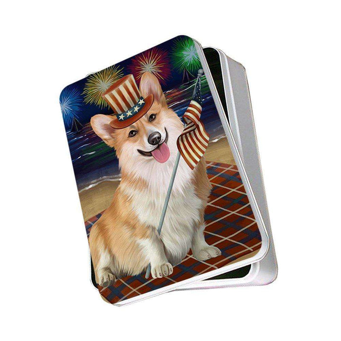 4th of July Independence Day Firework Corgie Dog Photo Storage Tin PITN48889