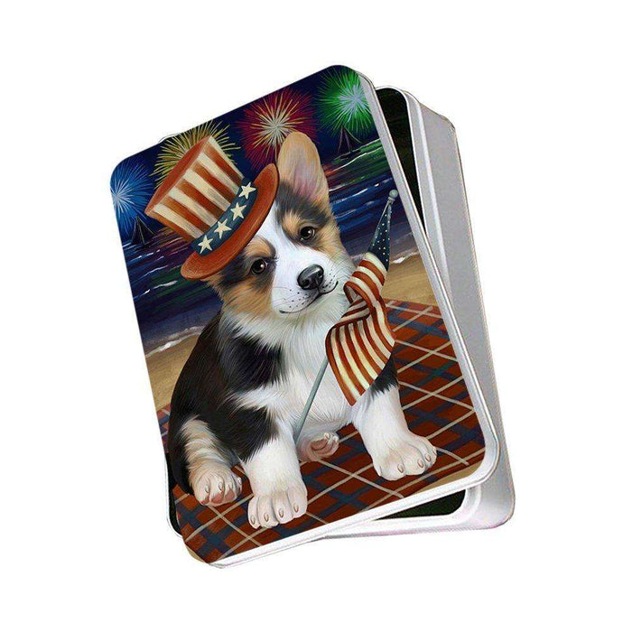 4th of July Independence Day Firework Corgie Dog Photo Storage Tin PITN48891