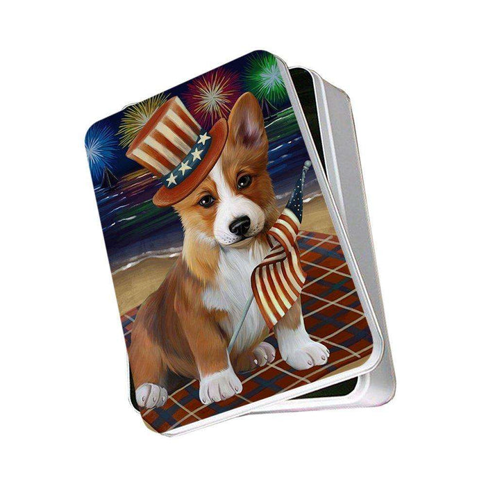 4th of July Independence Day Firework Corgie Dog Photo Storage Tin PITN48892