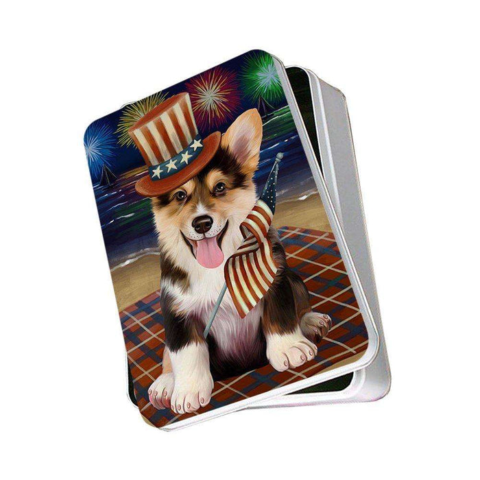 4th of July Independence Day Firework Corgie Dog Photo Storage Tin PITN48893