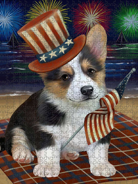4th of July Independence Day Firework Corgie Dog Puzzle with Photo Tin PUZL50856