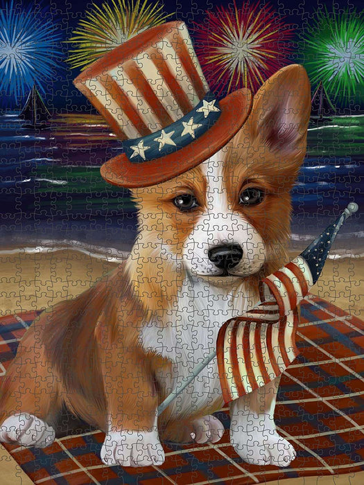 4th of July Independence Day Firework Corgie Dog Puzzle with Photo Tin PUZL50859