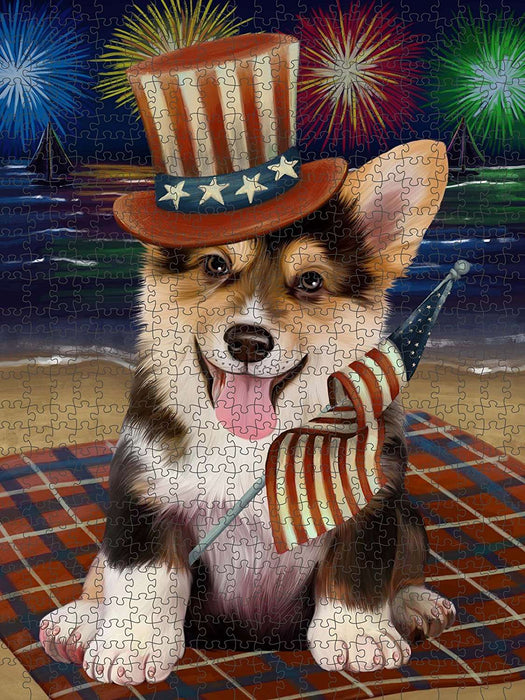 4th of July Independence Day Firework Corgie Dog Puzzle with Photo Tin PUZL50862