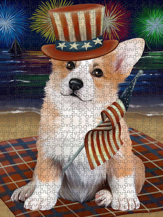 4th of July Independence Day Firework Corgie Dog Puzzle with Photo Tin PUZL50865
