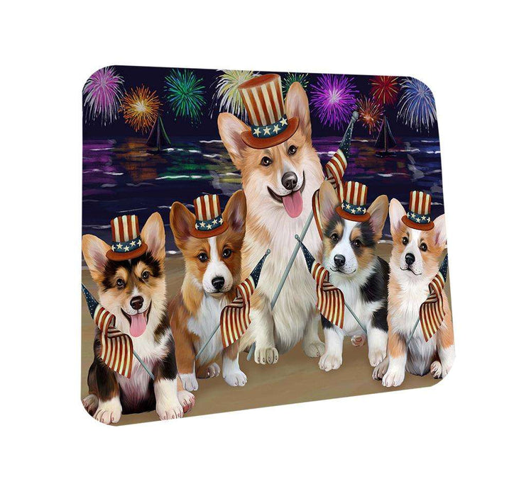 4th of July Independence Day Firework Corgies Dog Coasters Set of 4 CST48849