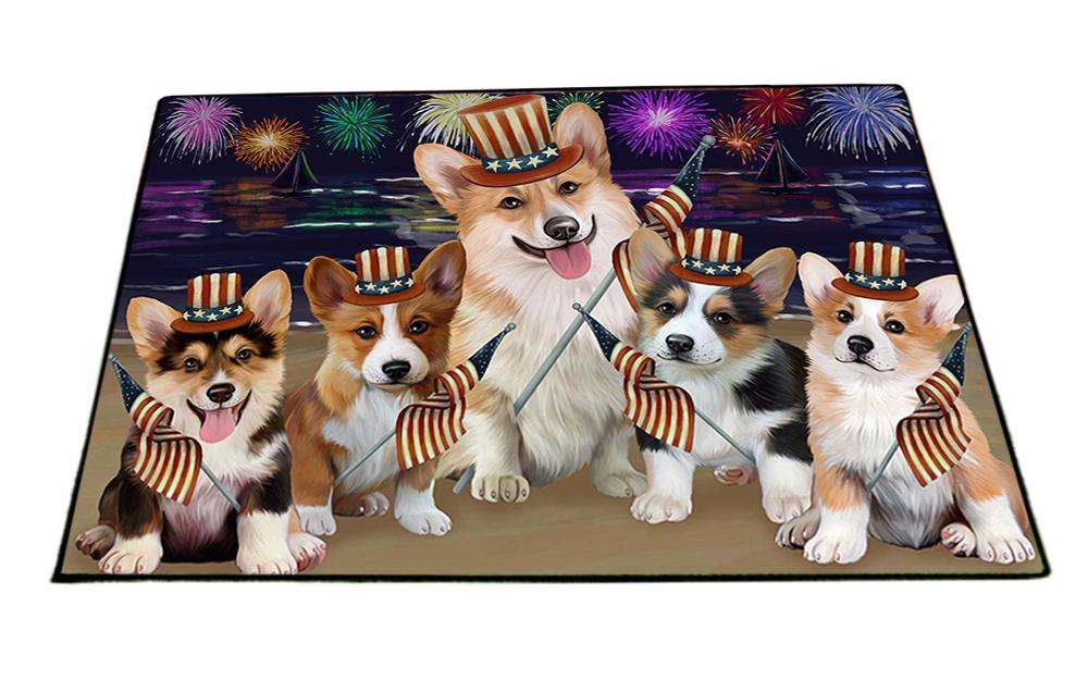4th of July Independence Day Firework Corgies Dog Floormat FLMS49398