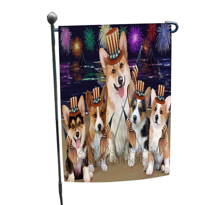 4th of July Independence Day Firework Corgies Dog Garden Flag GFLG48799