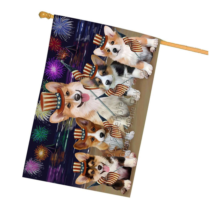 4th of July Independence Day Firework Corgies Dog House Flag FLG48855
