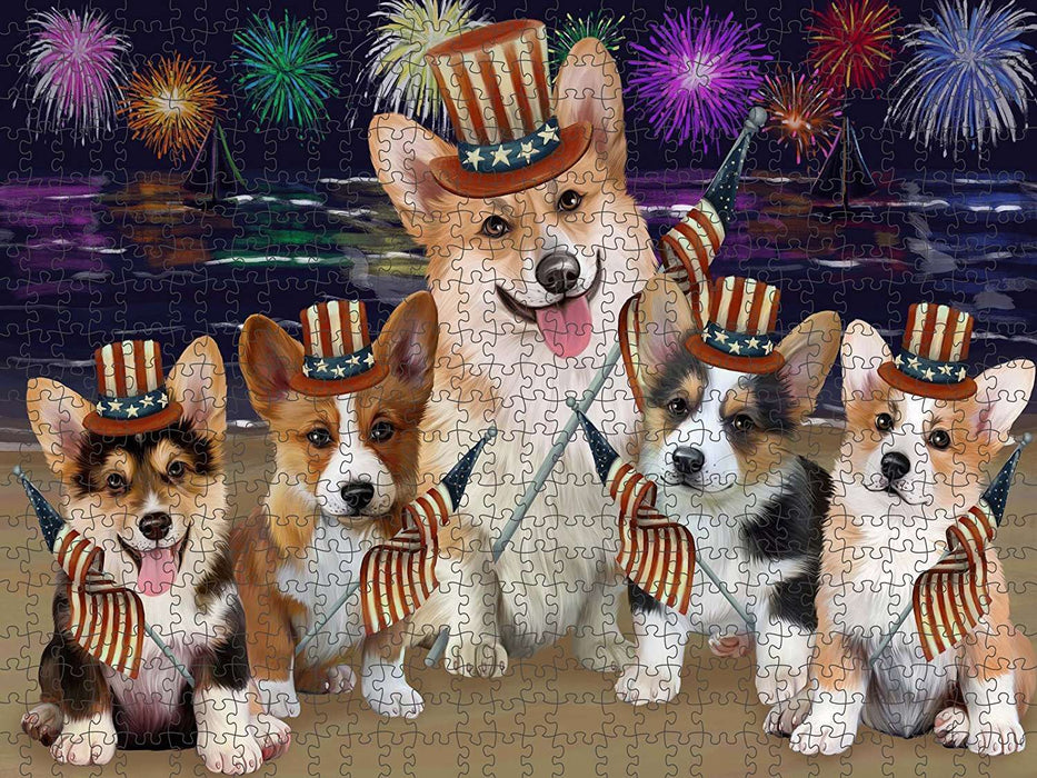 4th of July Independence Day Firework Corgies Dog Puzzle with Photo Tin PUZL50853