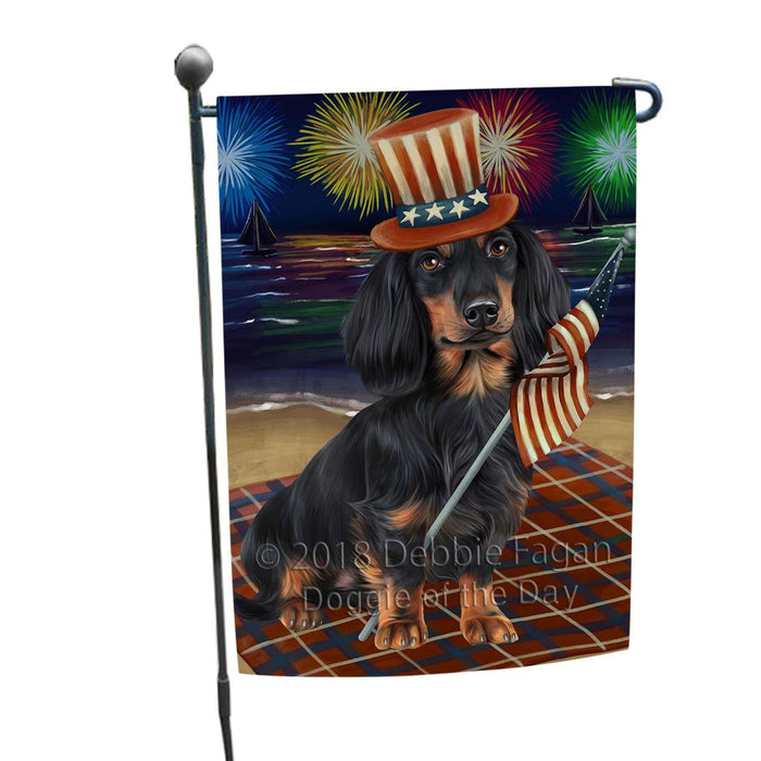 4th of July Independence Day Firework Dachshund Dog Garden Flag GFLG48647