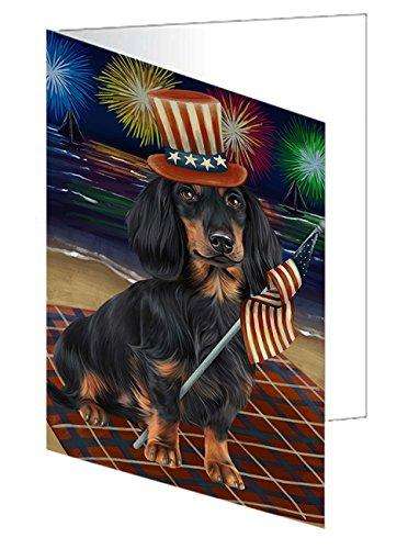 4th of July Independence Day Firework Dachshund Dog Handmade Artwork Assorted Pets Greeting Cards and Note Cards with Envelopes for All Occasions and Holiday Seasons GCD50243