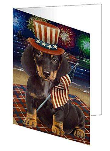 4th of July Independence Day Firework Dachshund Dog Handmade Artwork Assorted Pets Greeting Cards and Note Cards with Envelopes for All Occasions and Holiday Seasons GCD50249