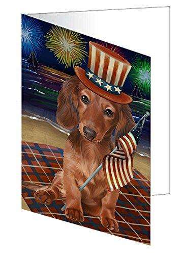4th of July Independence Day Firework Dachshund Dog Handmade Artwork Assorted Pets Greeting Cards and Note Cards with Envelopes for All Occasions and Holiday Seasons GCD50252