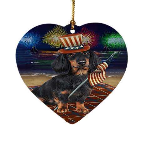 4th of July Independence Day Firework Dachshund Dog Heart Christmas Ornament HPOR48738