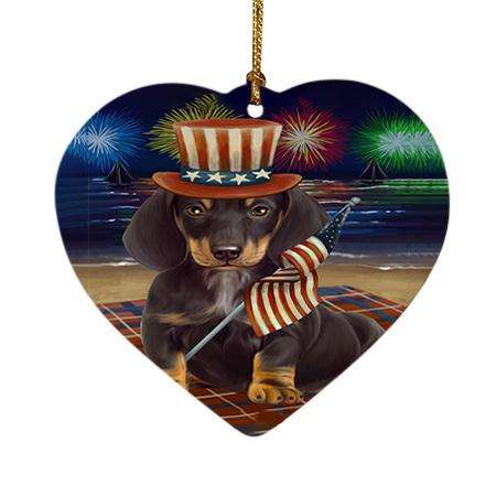 4th of July Independence Day Firework Dachshund Dog Heart Christmas Ornament HPOR48740