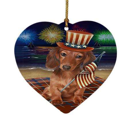 4th of July Independence Day Firework Dachshund Dog Heart Christmas Ornament HPOR48741
