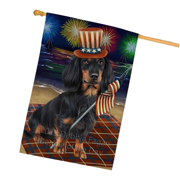 4th of July Independence Day Firework Dachshund Dog House Flag FLG48703