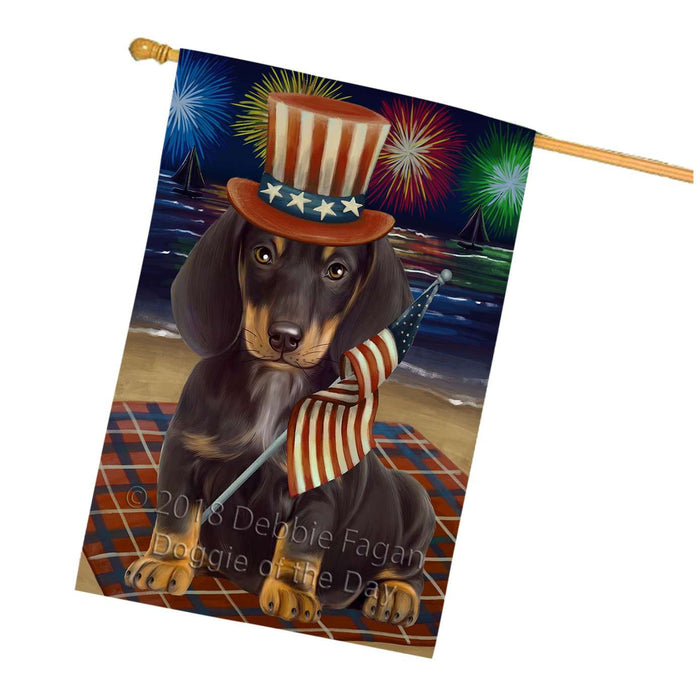 4th of July Independence Day Firework Dachshund Dog House Flag FLG48705