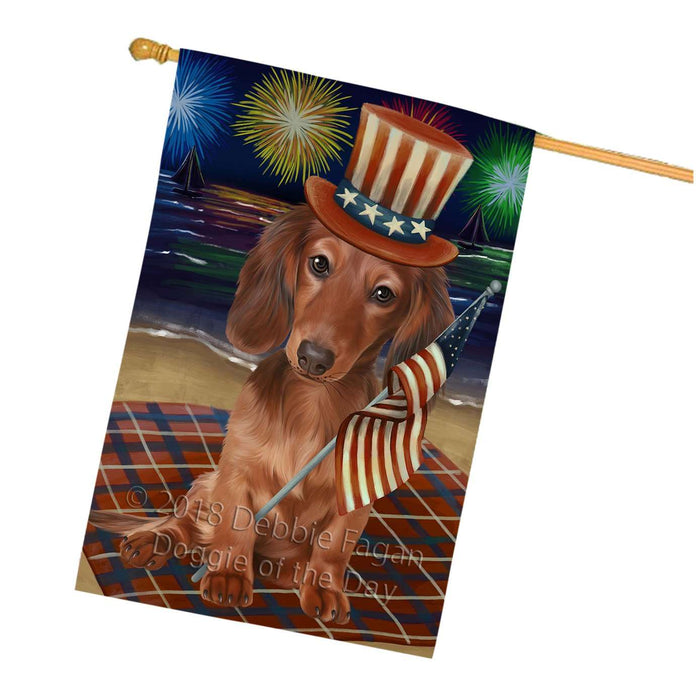 4th of July Independence Day Firework Dachshund Dog House Flag FLG48706