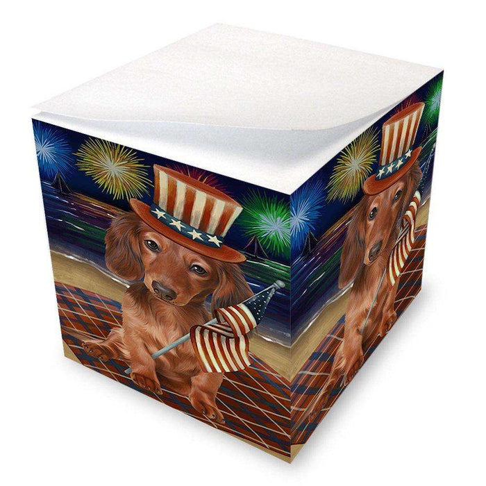 4th of July Independence Day Firework Dachshund Dog Note Cube NOC48741