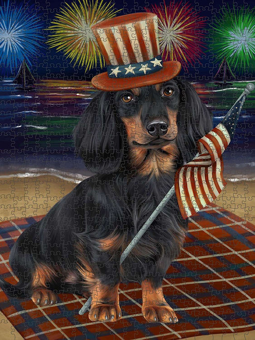 4th of July Independence Day Firework Dachshund Dog Puzzle with Photo Tin PUZL49920