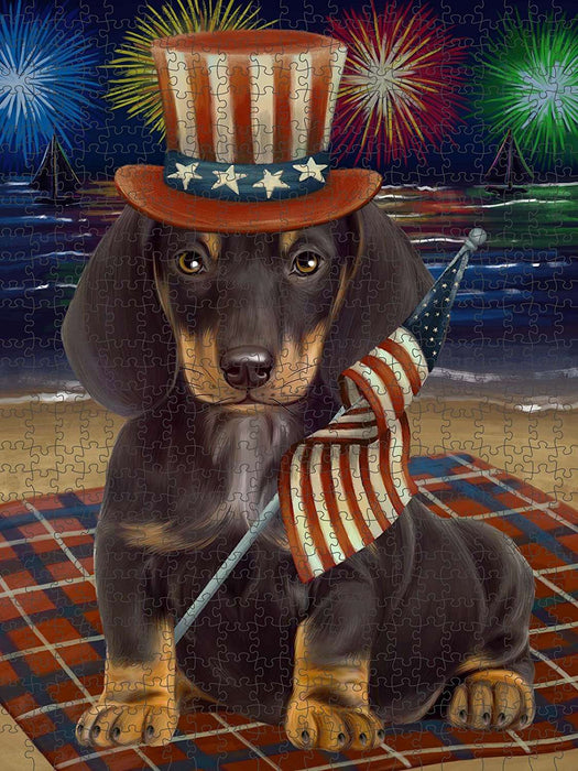 4th of July Independence Day Firework Dachshund Dog Puzzle with Photo Tin PUZL49926