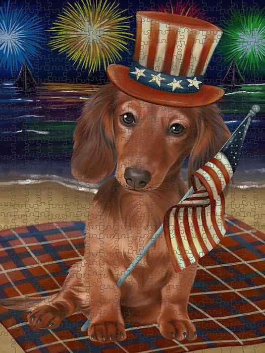 4th of July Independence Day Firework Dachshund Dog Puzzle with Photo Tin PUZL49929