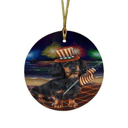 4th of July Independence Day Firework Dachshund Dog Round Christmas Ornament RFPOR48729