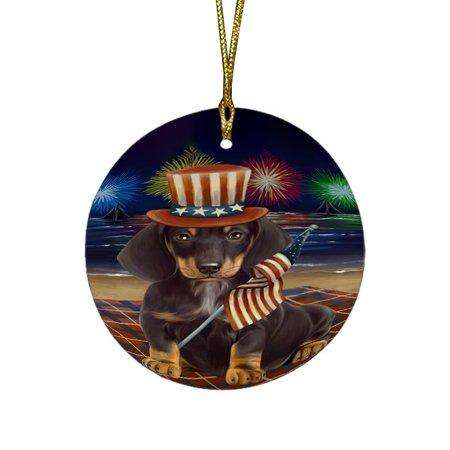4th of July Independence Day Firework Dachshund Dog Round Christmas Ornament RFPOR48731