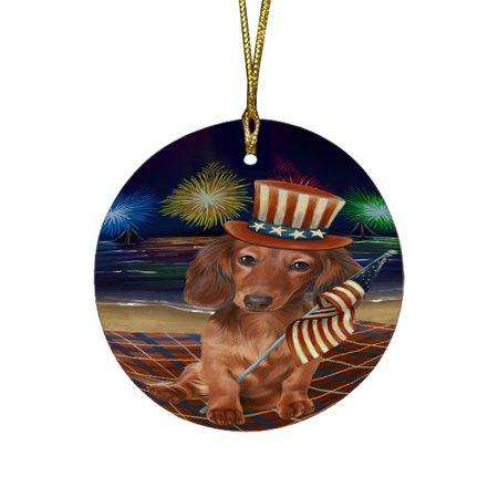 4th of July Independence Day Firework Dachshund Dog Round Christmas Ornament RFPOR48732