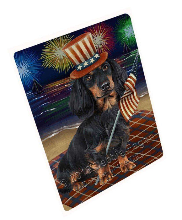 4th of July Independence Day Firework Dachshund Dog Tempered Cutting Board C49908