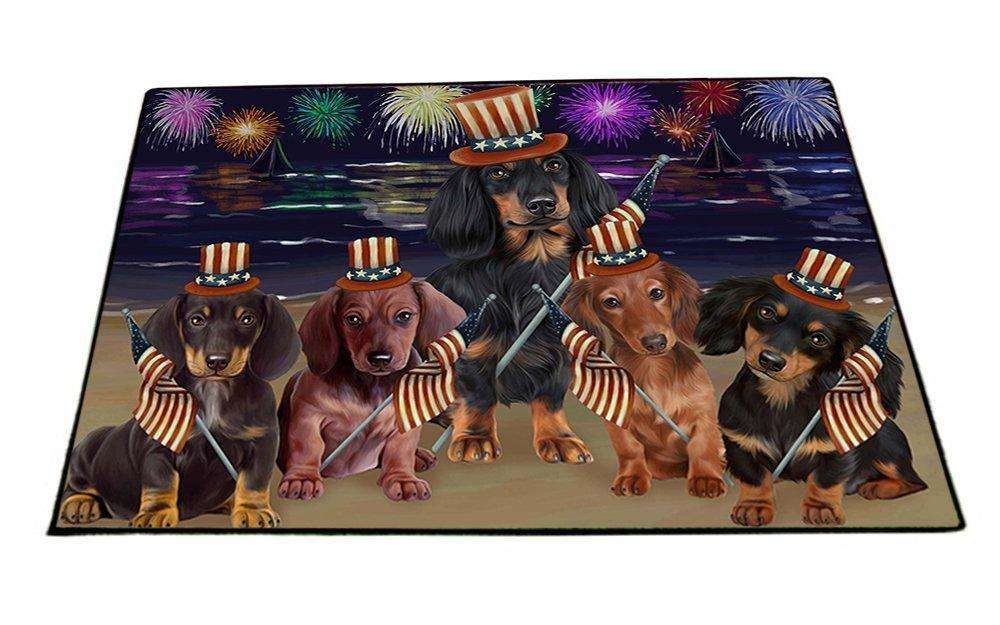 4th of July Independence Day Firework Dachshunds Dog Floormat FLMS49311