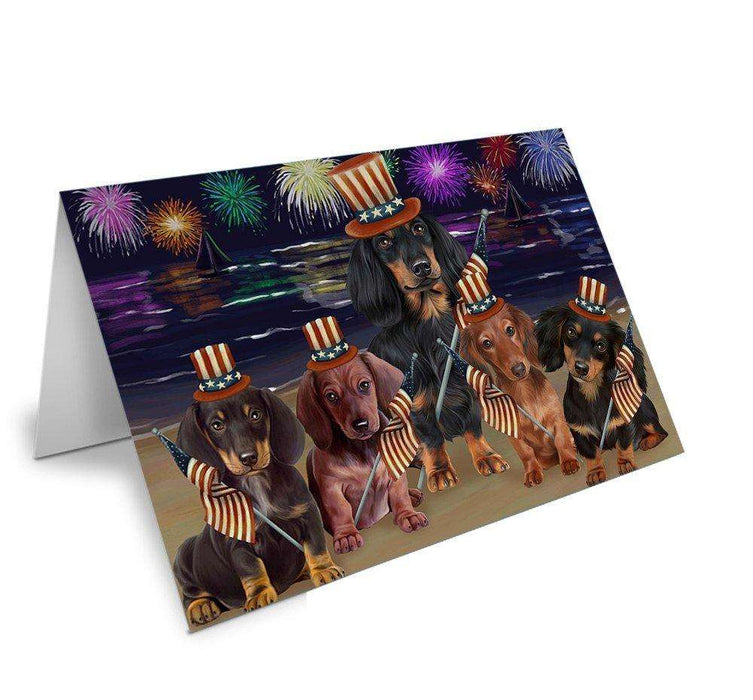 4th of July Independence Day Firework Dachshunds Dog Handmade Artwork Assorted Pets Greeting Cards and Note Cards with Envelopes for All Occasions and Holiday Seasons GCD50246